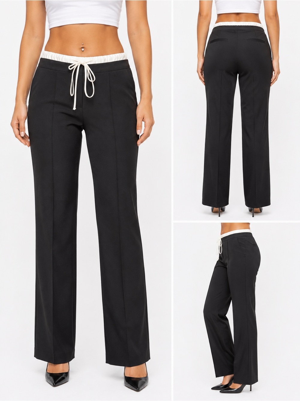 Black Drawstring Waist Wide-Leg Pants